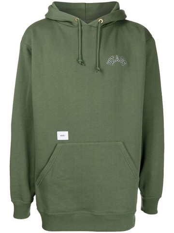WTAPS - logo-print pullover hoodie - men - Polyester/Cotton - 4 - Green