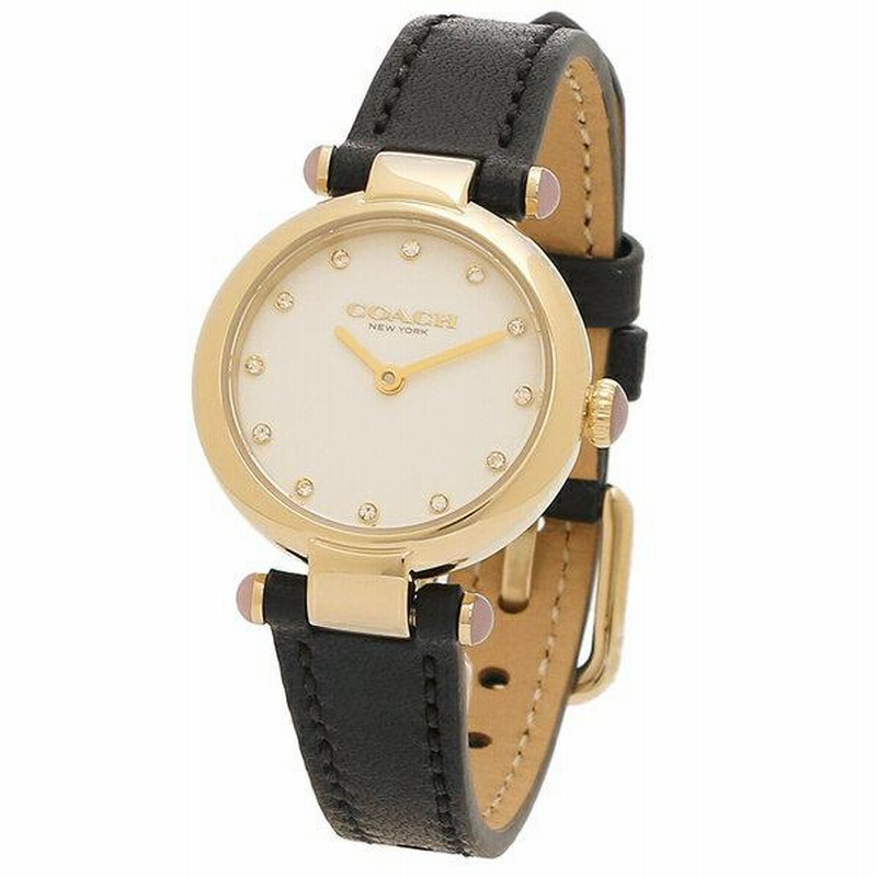 COACH クオーツ 腕時計 14504014 Coach Cary Chalk Black Leather Strap Women's Watch 14504014