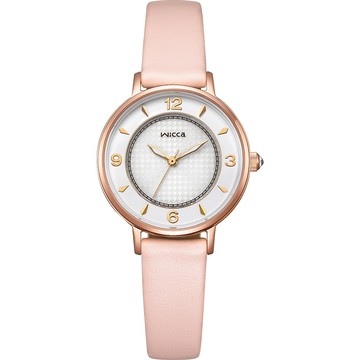 CITIZEN星辰 Wicca 少女系列 台灣限定 光動能千鳥格紋腕錶 (KP3-465-16) 附贈白色皮革錶帶