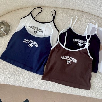 背心 自帶胸墊✨韓系字母印花防走光涼感吊帶背心內搭美背背心辣妹緊身短版小背心 70909