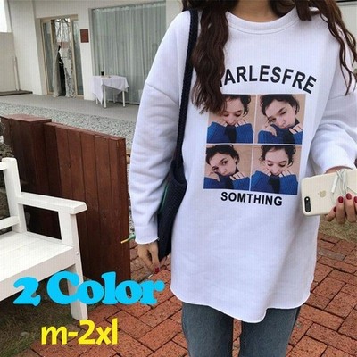 カットソー ロングカットソー 写真 Photo 英字 プリント ラウンドネック ロング丈 ゆったり 大きめ Big カジュアル ラフ 春 秋 通販 Lineポイント最大get Lineショッピング