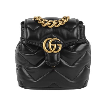GUCCI GG Marmont 縫線皮革翻蓋迷你後背包(黑色) 777253 AAC74 1000