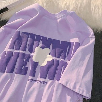 夏季女裝上衣字母印花暈染短袖T恤女ins潮寬鬆半袖打底衫女士印花T恤女士卡通印花T恤女士休閒印花T恤短袖居家外穿短袖