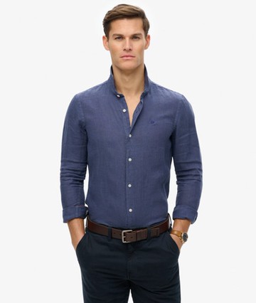 Superdry Men's Embroidered Vacation Linen Shirt Navy Size: M