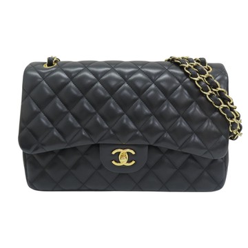 【二手名牌BRAND OFF】CHANEL 香奈兒 黑色羊皮 Jumbo 肩背包 金扣 無卡 A58600