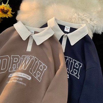 韓版新款復古刺繡polo翻領大學T外套男秋冬季小眾設計感上衣男