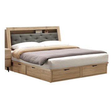 文創集 克提5尺雙人布紋皮革可收納六抽床台組合(床頭箱＋六抽床底＋不含床墊)-151x215x98cm免組