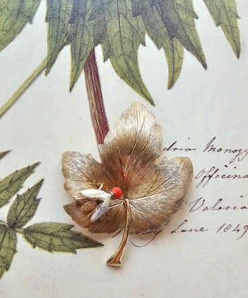 Krementz昆蟲與楓葉包金胸針/別針/復古首飾/美國西洋古董飾品