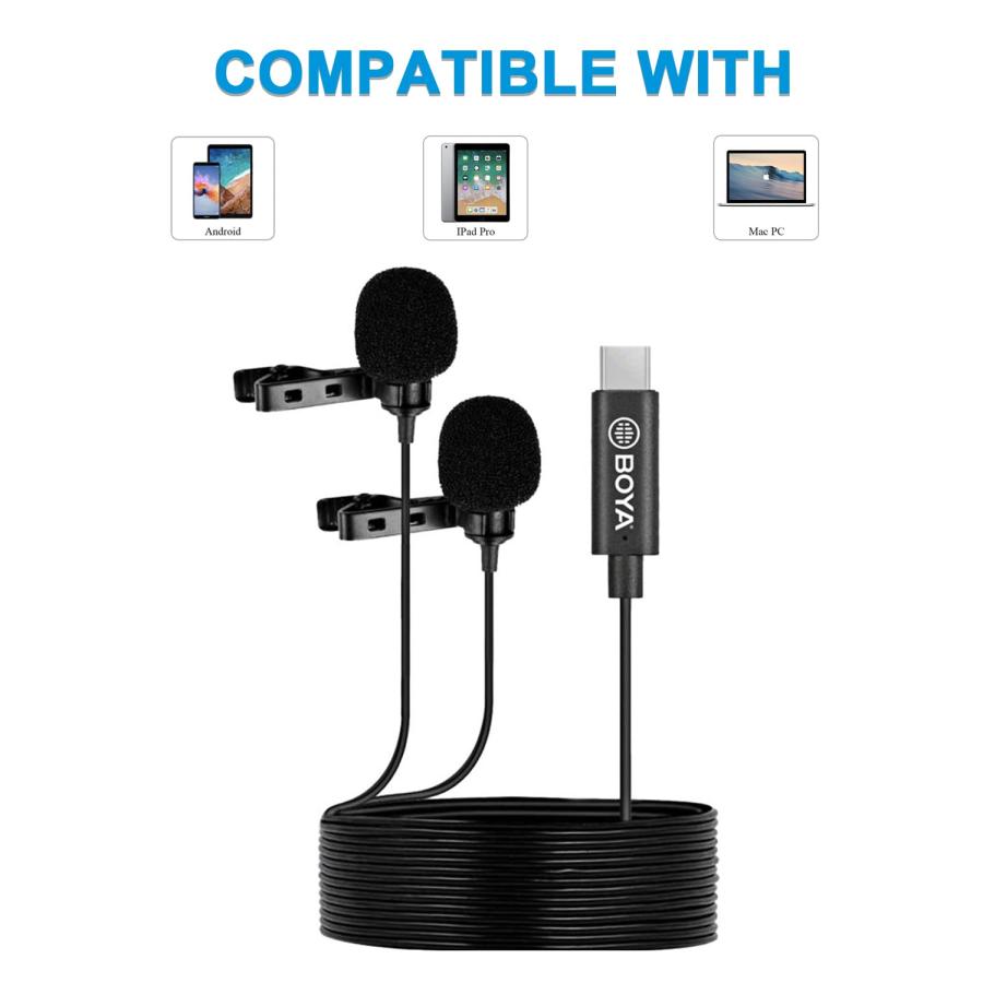 BOYA BY-M3D Digital Dual Lavalier Omnidirectional Clip-on Microphone with USB Type-C Connector Compatible with iPad Pro, Samsung Galaxy, Huawei, Other