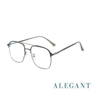 【ALEGANT】歐式古典雙樑設計嵐霧槍灰飛官款雲紗鏡腿設計UV400濾藍光眼鏡
