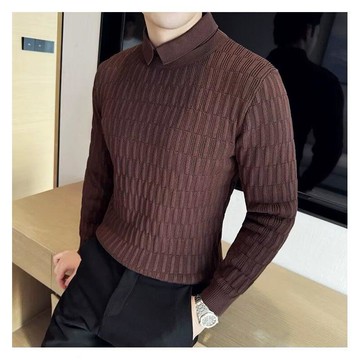 美式中高領拉鍊針織衫男 褶皺長袖大學T慵懶風立領毛織線衣外套