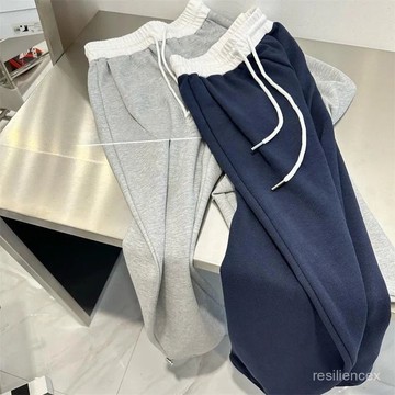 美式複古撞色休閒褲 拚接休閒新款運動褲 女早秋直筒褲 高腰顯瘦 寬鬆闊腿褲子