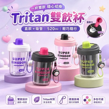 免運✨Tritan雙飲水杯 食品級材質便攜手提杯 可愛學生吸管直飲兩用杯