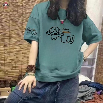臺灣出貨//大尺碼上衣 短袖t恤女 上衣女 短袖上衣 新款純棉印花短袖T恤女夏季大碼百搭短袖上衣ins顯瘦韓版寬鬆圓領