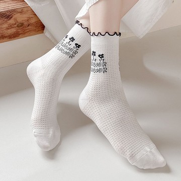 網眼透氣女襪 長襪子 堆堆襪 薄款中筒冰冰襪 白色JK ins潮韓版日系襪