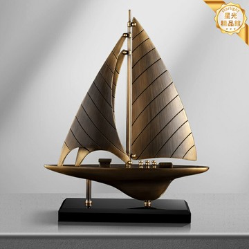 【一帆風順】黃銅帆船擺件 開業禮品 喬遷禮物 客廳裝飾 玄關裝飾 辦公室桌面擺件 公司開業 商務送禮 招財風水 精緻工藝品