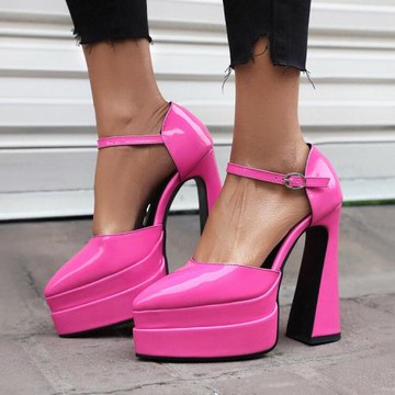 超高跟單鞋女2023春新款粗跟防水臺芭比粉瑪麗珍女鞋辣妹鞋小皮鞋