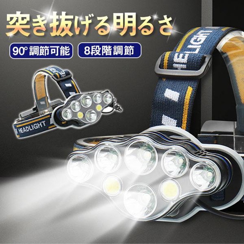 ヘッドライト LED ヘッドランプ 釣り 登山 キャンプ アウトドア USB充電式 現場仕事 90°調節可能 8段階調節 防水 ヘルメットホルダー付き  LINEショッピング