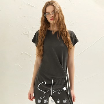 STAR 輕盈透氣垂墜感綁結造型落肩長上衣