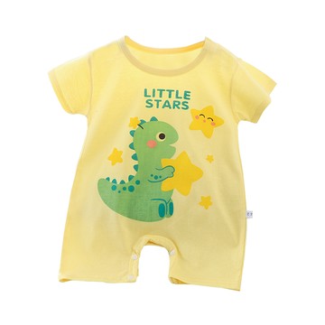 JOYNA - 短袖包屁衣 薄款夏季連身衣 嬰兒服 短袖童裝 外出包屁衣-黃底星綠龍