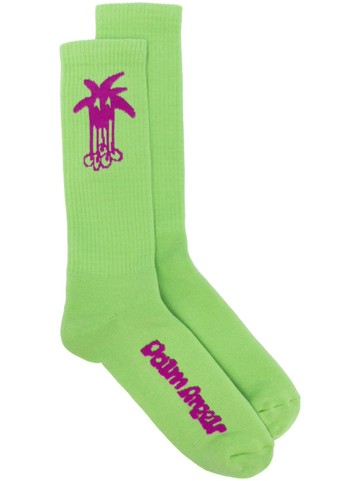 Palm Angels - Dubby intarsia-logo socks - unisex - Cotton/Elastane/Polyamide - L/XL - Green
