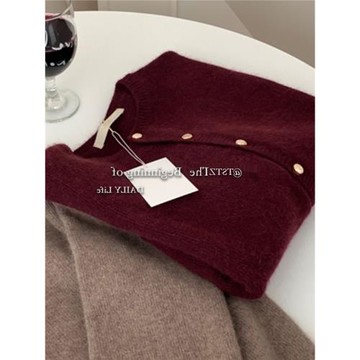 車厘子酒紅色上衣毛衣女秋冬季高級感羊絨衫安可拉紅針織開衫外套