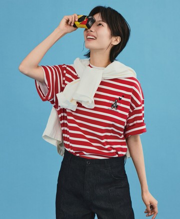 走路人條紋短Tee
