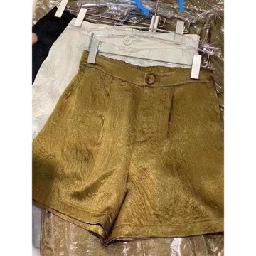 醋酸褶皺短褲女2025秋季新款高腰寬松休閑褲小個子復古顯瘦闊腿褲