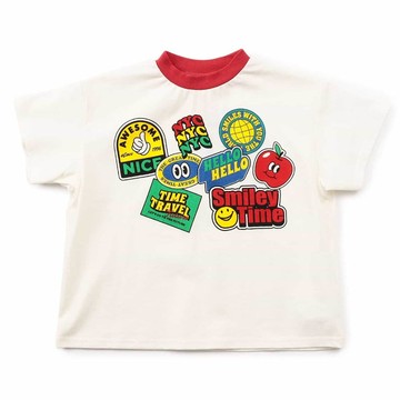 日本 BREEZE - 俏皮印花短袖上衣-貼紙-象牙白