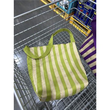 人類聯盟 條紋托特包大容量拼接包包新款原創小眾設計單肩包