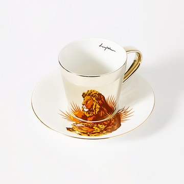 獅子座就是霸氣【韓國 Luycho】鏡面倒影動物圖案咖啡杯 - 獅子 (滑面) 咖啡杯 托盤 喝咖啡 飲品 可愛療癒 好友 生日禮