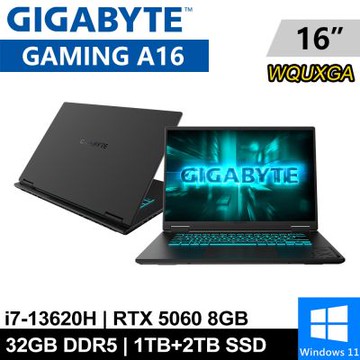 技嘉 GAMING A16 CVHI3TW894SH-SP7 16吋 黑(i7-13620H/32G/1TB+2TB/RTX5060 8G/W11)特仕版