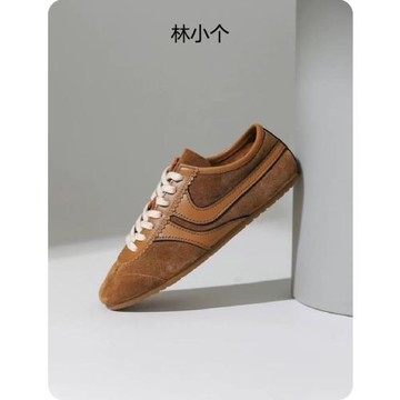 林小個復古德訓鞋女2024新款真皮撞色系帶阿甘鞋平底運動休閑鞋子