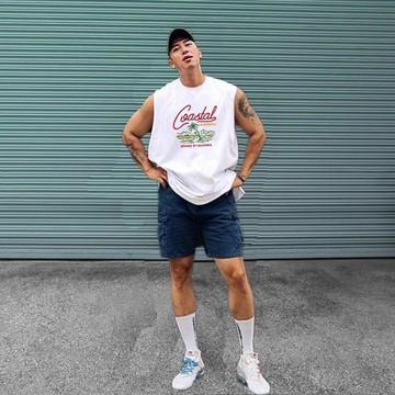 臺灣出貨 夏季男士背心寬鬆大碼潮牌坎肩無袖T恤潮流運動純棉時尚美式上衣籃球服體育生衣服籃球短袖