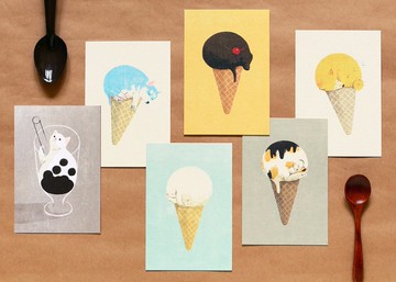 貓狗冰淇淋珍奶套組明信片