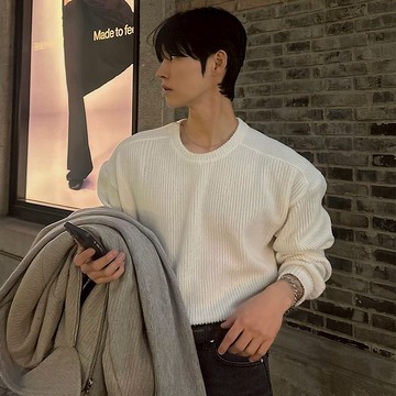正韓 任選兩件$950 / 羅紋拼接肩線剪裁抓絨圓領針織上衣 8色 YUPPIE 預購商品 0119