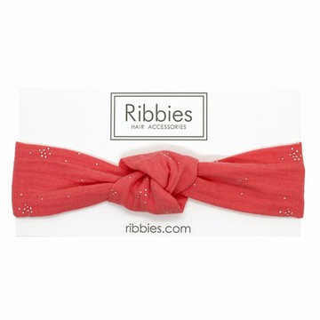Ribbies｜兒童寬版扭結髮帶-珊瑚紅銀點點