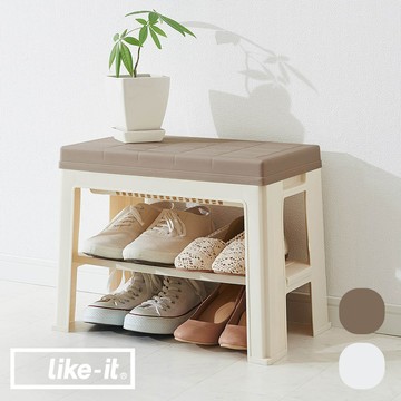 日本 Like-it 掀蓋儲物穿鞋椅 - 棕色