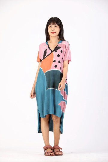 Short Dress Kaftan Cotton Rayon Hand Paint Free Size