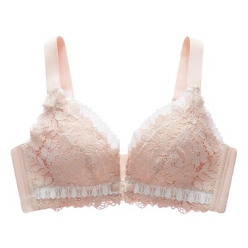 JoyNa - 蕾絲內衣 前開扣寬邊哺乳內衣-粉色