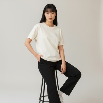 NEW BALANCE 短T NB 米杏 水藍LOGO 短袖 上衣 女 AWT53301CIC