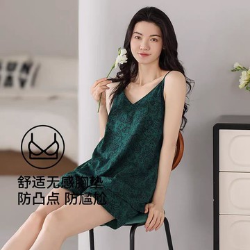 DUYI~夢詩 睡衣女帶胸墊一體夏天棉質背心吊帶短褲夏季薄款家居服兩件套裝夏