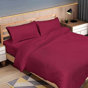 【多利寶寢具】FITNESS 純棉素色雙人被套-酒紅色