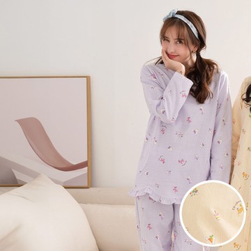 華歌爾睡衣-仕女系列 M-L圓領純棉印花長袖褲裝(黃) LWZ85303YK