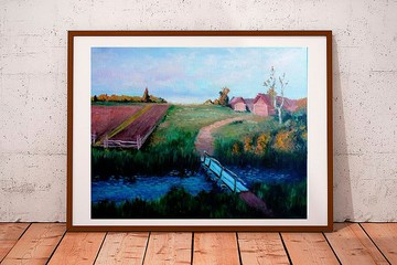 Village Painting Oil Rural Original Art 油畫原作 Summer Meadow Landscape Artwork