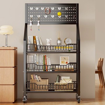 洞洞板書架可移動落地置物架帶輪簡易儲物書櫃多功能小推車收納架J-110公司貨