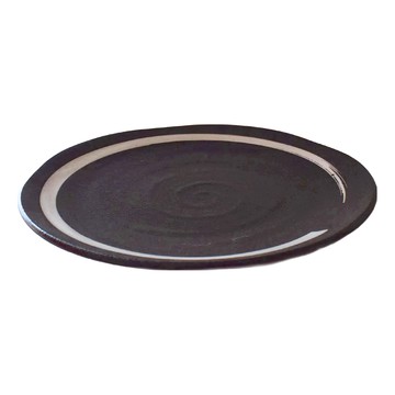 皿 - 日本製 陶瓷  27.2 x 3cm  黑釉白丸紋  1個