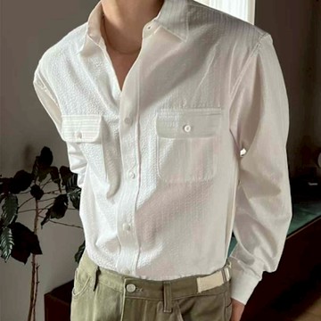 正韓男裝 壓紋長袖襯衫ONP1033-創翊韓都