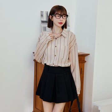 OB嚴選中大尺碼-皺皺肌理配色條紋寬版襯衫《AB20579》