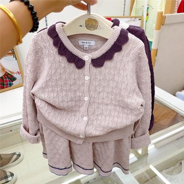 韓國su家童裝 22秋女寶童淑女名媛風針織開衫外套短裙洋氣套裝W5